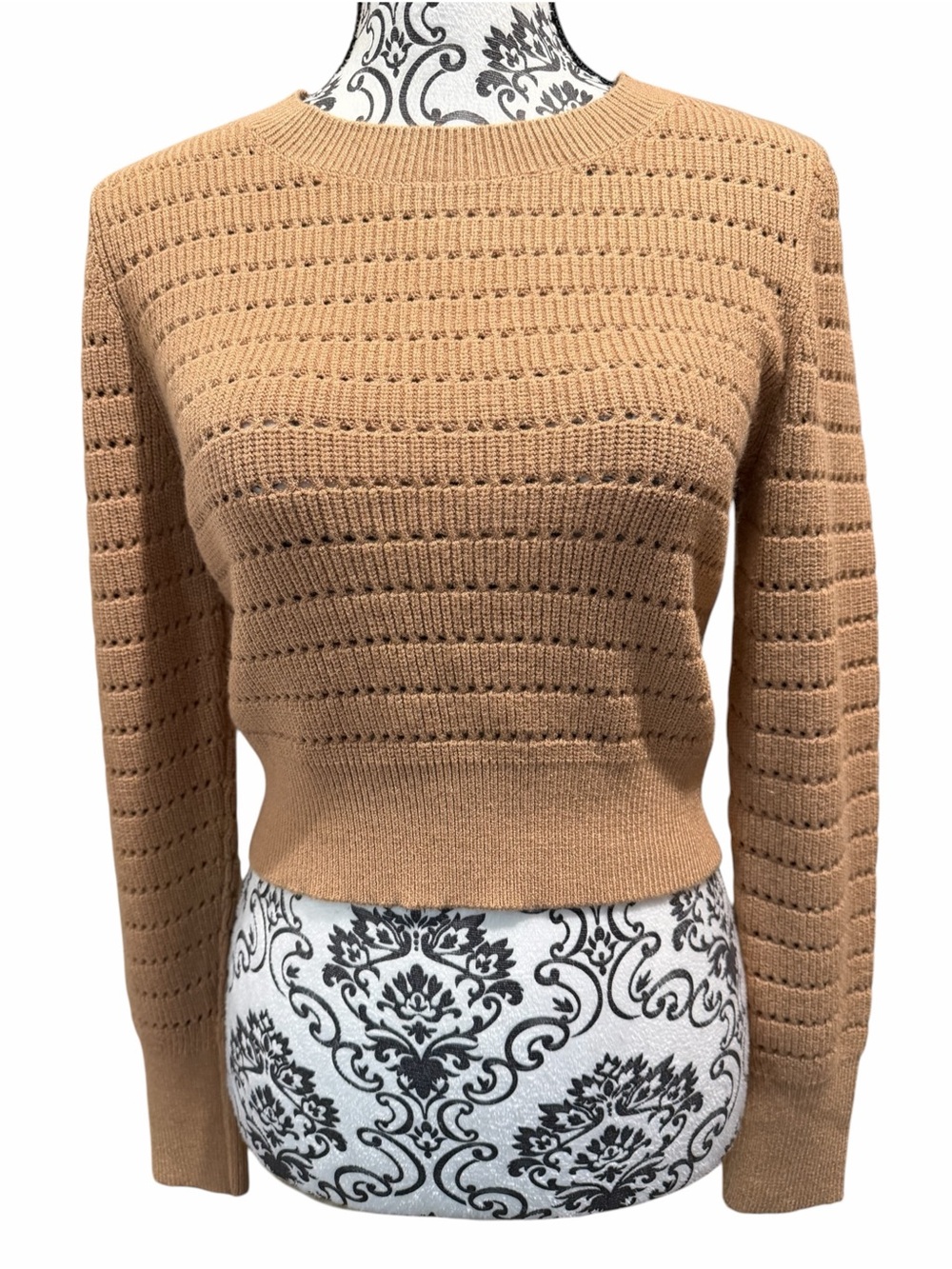 Express Open-Knit Cropped Crew Sweater